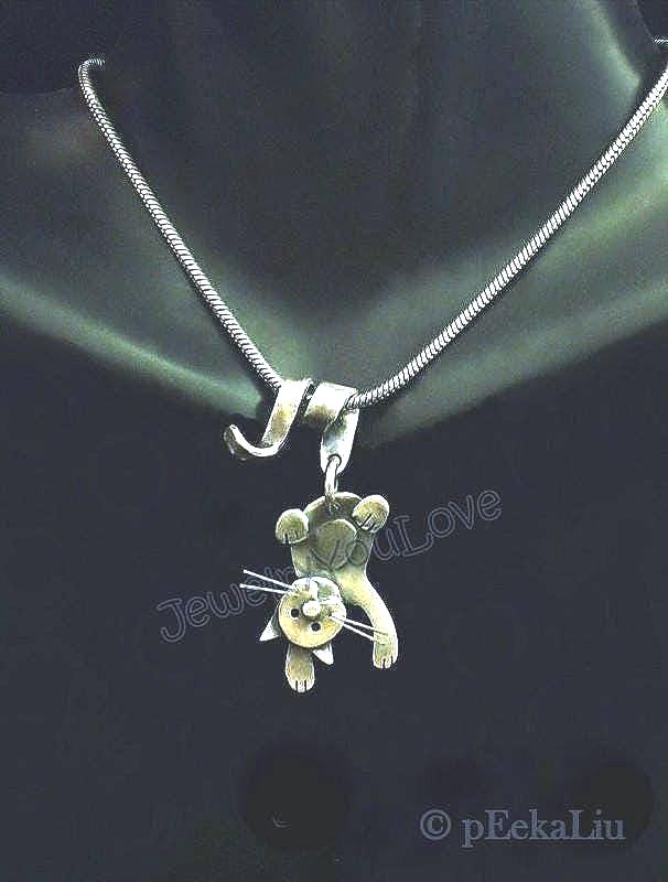 Handgemachte Sterling Silber Upside Down Haustier Katze - Kiwi Handgemachte Sterling Silber Upside Down Haustier Katze - Kiwi von JYLbyPeekaliu