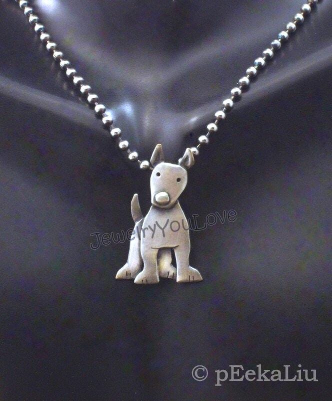 Handgemachte Sterling Silber Bullterrier Halskette - Oscar Handgemachte Sterling Silber Bullterrier Halskette - Oscar von JYLbyPeekaliu