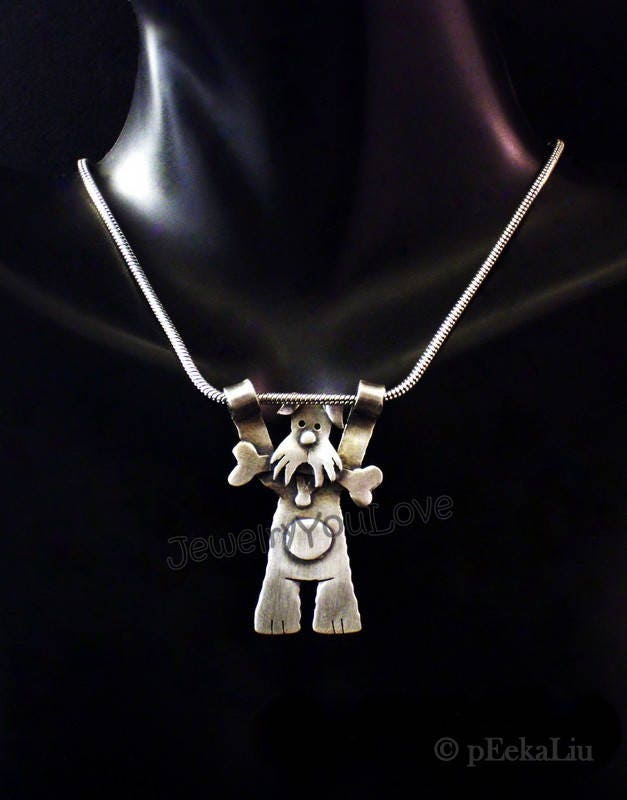 Handgemachte Sterling Silber Schnauzer Halskette Hängende Sasha Handgemachte Sterling Silber Schnauzer Halskette Hängende Sasha von JYLbyPeekaliu
