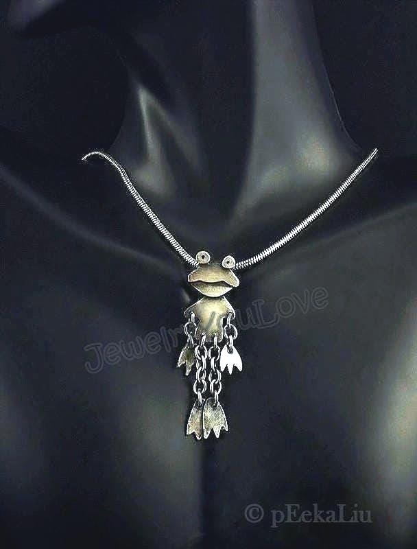 Handgemachte Sterling Silber Frosch Halskette - Flappy Handgemachte Sterling Silber Frosch Halskette - Flappy von JYLbyPeekaliu