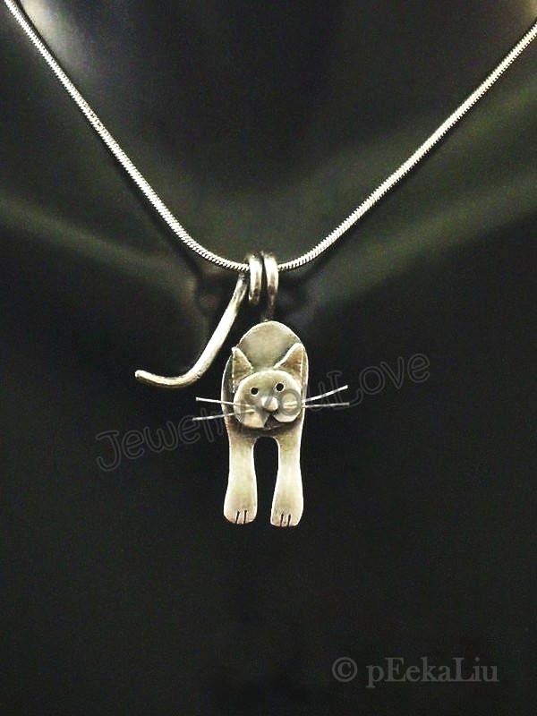 Handgemachte Sterling Silber Katze Halskette - Cosmo Handgemachte Sterling Silber Katze Halskette - Cosmo von JYLbyPeekaliu