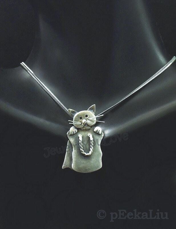 Handgemachte Sterling Silber Katze Halskette - Im Sack Handgemachte Sterling Silber Katze Halskette - Im Sack von JYLbyPeekaliu