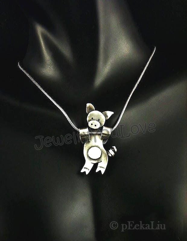 Handgemachte Sterling Silber Schwein Halskette - Wäscherei Handgemachte Sterling Silber Schwein Halskette - Wäscherei von JYLbyPeekaliu