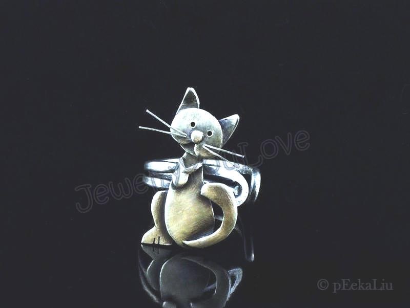 Verstellbarer Handgemachter Sterlingsilber Katzenring - Camille Verstellbarer Handgemachter Sterlingsilber Katzenring - Camille von JYLbyPeekaliu