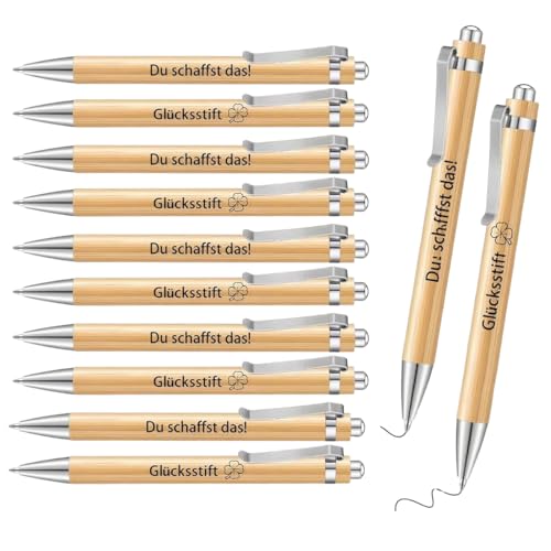 12 Stück Glücksstift, Inspirierende Kugelschreiber Motivation Stifte mit Spruch Holz Druckkugelschreiber, Dankeschön Geschenk, Abschiedsgeschenk für Lehrer Büro Kollegen Mitarbeiter Abschluss von JYNVO