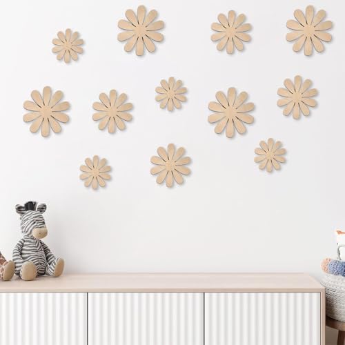 12 Stück Kinderzimmer Deko Daisy Wanddeko Kinderzimmer Mädchen Jungen Boho Stil Wanddeko Set Gänseblümchen Basteln Set Holz DIY Boho Deko Blumen Wandtattoo von JYNVO