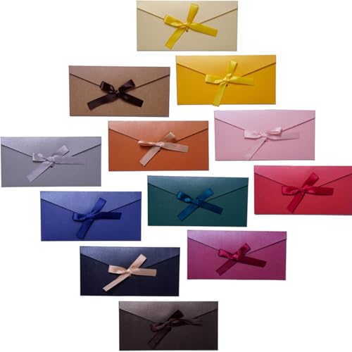12 Stücke Briefumschläge Bunt, Retro Kraftpapier Briefumschläge Farbigen Bändern, Geschenkkarten Briefumschläge für Hochzeit Einladungskarten Nachricht Karte Party Geburtstag Weihnachten, 22 x 10,8 cm von JYNVO