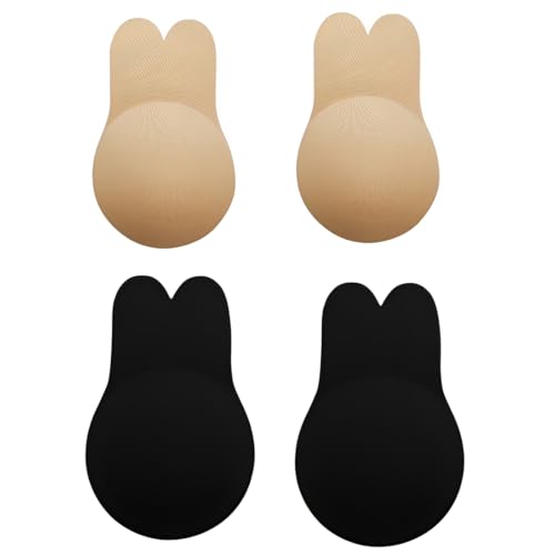 2 Stück Adhesive Bra Push Up, Schwarz & Beige, Nippelpads, Unsichtbar Trägerloser BH, Mehrfachverwendbare Unsichtbare Klebe-BH für Rückenfreie Kleider & Trägerlose Outfits von JYNVO