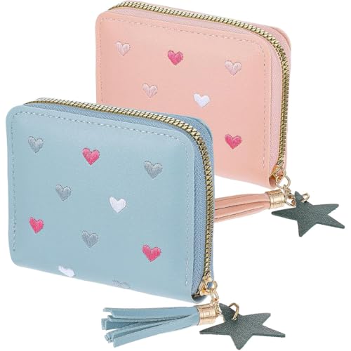 2 Stück Geldbeutel Mädchen, Nette Portmonee Kinder, Portemonnaie Jungen mit Kartenhalter PU Leder, Mini Geldbörse Kinder mit Quaste Reißverschluss, für Kinder Teens Mädchen Frauen von JYNVO