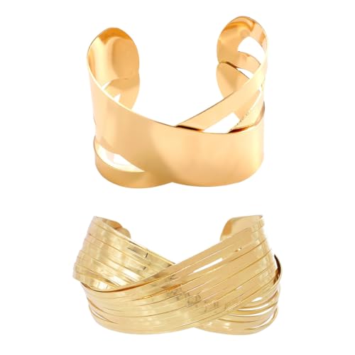 2 Stück Goldene Armbänder, Oberarmreif Armreif, Verstellbar Und Minimalistisch, Boho Armreif Silber Damen, Wickelarmband Damen von JYNVO