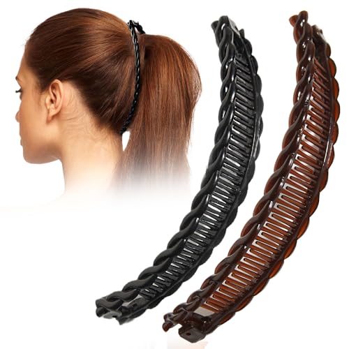2 Stück Haarspangen Damen, Bananen-Haarklammern In Schwarz Und Braun – Dekorative Haarschmuck-Spangen Für Langes Haar (Braun Und Schwarz) von JYNVO