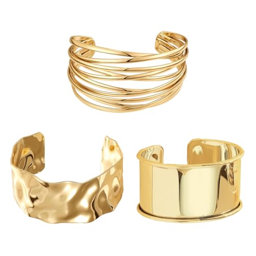 3 Stück Goldene Armbänder, Oberarmreif Armreif, Verstellbar Und Minimalistisch, Boho Armreif Silber Damen, Wickelarmband Damen 3 Stück Goldene Armbänder, Oberarmreif Armreif, Verstellbar Und Minimalistisch, Boho Armreif Silber Damen, Wickelarmband Damen von JYNVO