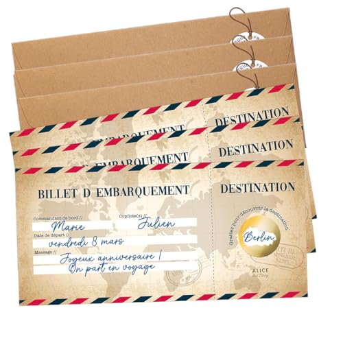 3 Stück Rubbelkarte Überraschungsreise | Überraschungsgeschenkgutschein mit personalisiertem Reiseziel, Rubbel-Bordkarte, Flugticket, Geburtstagsankündigung von JYNVO