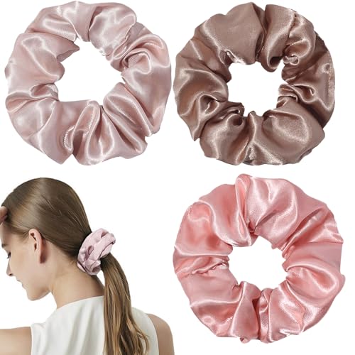 3 Stück Seiden Scrunchies Satin Haargummi Damen, Invisibobble Scrunchie, Scrunchies Haargummis Für Weniger Frizz & Haarbruch, Elastische Haargummis Ohne Abdrücke, Mädchen Silk Scrunchies Geschenk von JYNVO