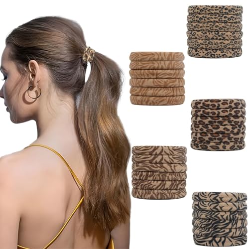 30 Stück Haargummis Damen Leopardenmuster, Haargummis Mädchen, Bunt Elastisch Zopfgummis Mädchen, Nylon Weiche Haargummi für Frauen Dickes Lockiges Glattes Haar von JYNVO