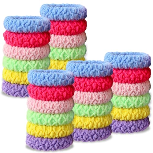 30 Stück Haargummis Mädchen Bunte, Haargummis Damen, Bunt Elastisch Zopfgummis Mädchen, Nylon Weiche Haargummi für Frauen Dickes Lockiges Glattes Haar von JYNVO