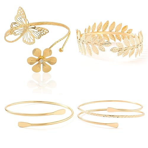 4 Teiliges Armreif Gold Damen Set, Verstellbares Oberarmreif Schmuck, Vergoldet, Minimalistisches Design Für Partys Und Besondere Anlässe von JYNVO