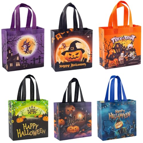 6 Stück Halloween Geschenktüte Tasche Groß, Halloween Süßigkeit Süßes Taschen mit Griffen für Trick or Treat, Halloween Tüten Partyzubehör Eimer, Halloween Non Woven Tüten Deko Kinderparty von JYNVO