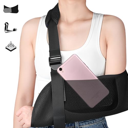 Armschlinge für Damen und Herren mit Atmungsaktivem Mesh, Verstellbare Armschlinge Schulter, Schulterschlinge mit Nackenpolster und Taschen, Armschlinge für Ellbogen und Handgelenk - M von JYNVO