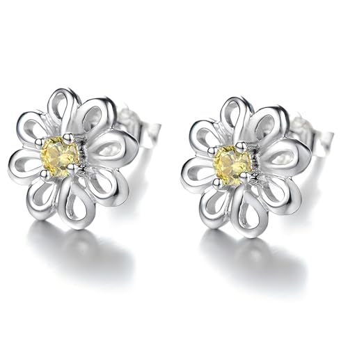 Daisy Ohrstecker Silber Ohrringe Damen CZ Kleine Ohrstecker Blume form Hypoallergen Minimalistisch Ohrringe Ohrstecker Schmuck Geschenke von JYNVO