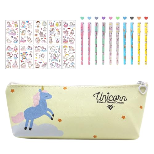 Einhorn Stifte Set, Unicorn Federmappe Mit 10 Gelstifte Und 1 Satz Aufkleber, Mäppchen Mädchen, Schlampermäppchen Einhorn Mädchen, Geschenke Für Mädchen Und Jungen, Schreibwaren Set Für Geburtstag Einhorn Stifte Set, Unicorn Federmappe Mit 10 Gelstifte Und 1 Satz Aufkleber, Mäppchen Mädchen, Schlampermäppchen Einhorn Mädchen, Geschenke Für Mädchen Und Jungen, Schreibwaren Set Für Geburtstag von JYNVO