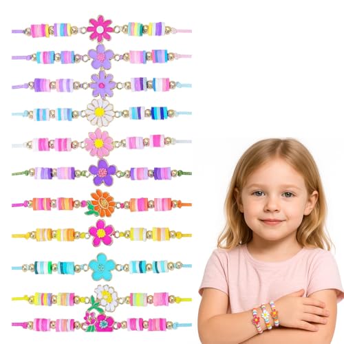 JYNVO 12 Stück Blumen Armband, FreundschaftsarmbäNder Kinder, Armband Mädchen, Blume Party Mitgebsel Kindergeburtstag Gastgeschenke Einstellbare Geflochten Armband Schmuck von JYNVO