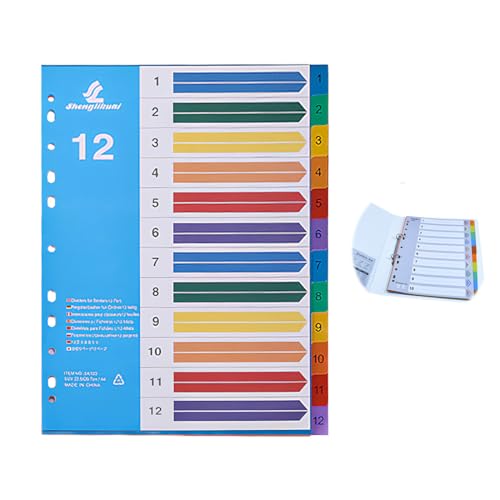 JYNVO 12-seitige Ordner-Registerteiler, Kunststoff, Organisationsteiler, Aktenteiler, Trennpapier für A4-Dateien oder zur Dokumentenorganisation von JYNVO
