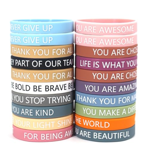 JYNVO 20er-Pack motivierende Silikonarmbänder für Kinder mit positiven Zitaten, Mut machende Geschenke, motivierende Gummiarmbänder, Party-Pack für Teenager, Kollegen, Mitarbeiter und Erwachsene von JYNVO