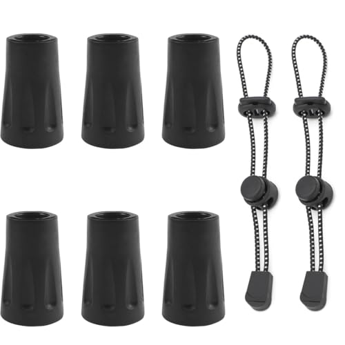 JYNVO 6 Stück Nordic Walking Stöcke Gummipuffer, 2 Stücke Rucksack Spazierstock Halter Trekking Wanderstock Befestigungsschnur, Accessoire Trekking von JYNVO