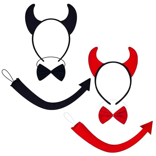 JYNVO 6-teiliges SetEngelsflügel Rot mit Teufelshörner & Zauberstab Set,Engel Flügel 60CM Engel Teufel Feen Kostüm Kinder Accessoires für Halloween Karneval Cosplay Party Fasching Verkleidung von JYNVO