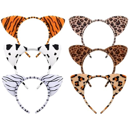 JYNVO 6-teiliges SetTier Haarreif mit Ohren Stirnbänder Tiger Katze Kostüm Zubehör für Kinder Erwachsene Halloween Karneval Geburtstag Themenparty von JYNVO