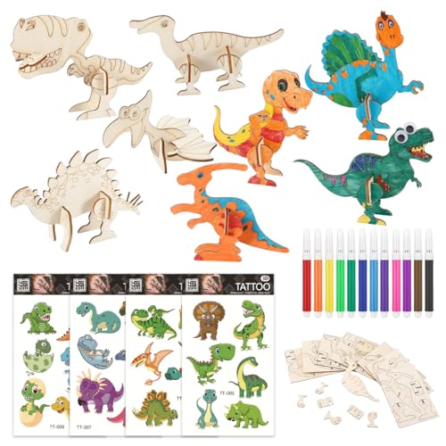 JYNVO Dinosaurier Holz Bastelsets für Kinder,8 Stück Dino Bastelset Kinder ab 4 5 6 7 8 9 Jahre 3D DIY Dinosaurier Basteln zum Bemalen Basteln Kindergeburtstag Bastelset Geschenk Junge von JYNVO