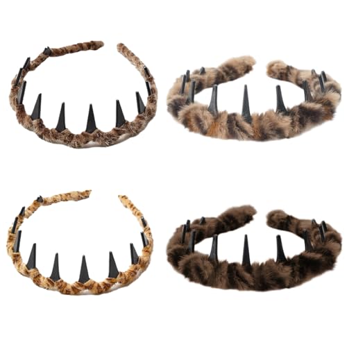 JYNVO Haarreifen Damen 4 PCS Leopard - Muster Pelz - Haarreifen (Hell/Dunkel/Braun Dunkel/Braun Hell) - Damen Alltag & Makeup von JYNVO