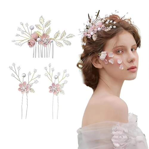 JYNVO Haarschmuck Hochzeit, 3 Stück Perle Blume Braut Haarkamm Strass Brautschmuck Braut Haarnadeln für Kommunion MäDchen Braut Brautjungfer von JYNVO
