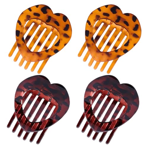 JYNVO Haarspangen Damen 4 PCS Ente - Schnabel - Klammern Flache Herz - Haarspangen (2x Roter Leopard + 2x Gelber Leopard) - Für Damen Alltag und Frisur von JYNVO