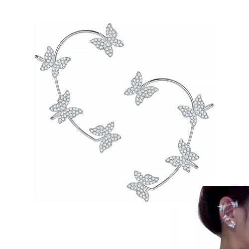JYNVO Mädchen-Schmetterling-Ohrhänger silber - ohne Ohrlöcher, zuckersüßes Design, leicht tragbar,für Mädchen von JYNVO