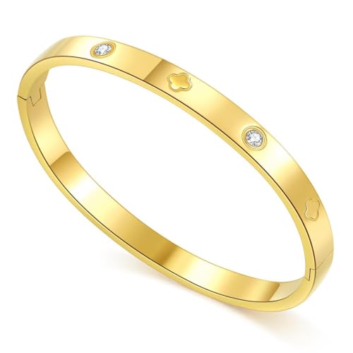 JYNXOR 1 Stück Schmuck Damen Armreif Edelstahl Zirkonia einfache Stil Armband 6mm breit mit Schließe Armspange Gravur mit kubischen Zirkonia Steinen Armreif für Frauen Männer Edelstahl Armreif von JYNXOR