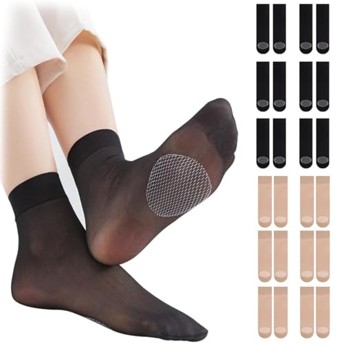 JYNXOR 12 Paar Nylonstrümpfe Damen Durchsichtiges Söckchen mit Rutschfeste Unterseite, 20 Den Knöchelhoche Feinstrümpfe Transparente Nylon Feinsöckchen Atmungsaktive Seidensocken Für Frauen Mädchen von JYNXOR
