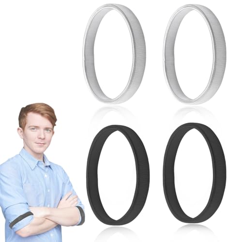 JYNXOR 2 Paar Ärmelhalter Damen Herren Elastisch Anti Rutsch Stretch Metall Ärmelhalter Herren Hemd Halter,Hemd Ärmelhalter,Anti-Rutsch-Hemd ärmelhalter für Feste Ärmel(Silber+Schwarz) von JYNXOR