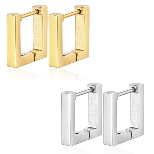 JYNXOR 2 Paar Creolen Ohrringe Damen, Kleine Klobige Ohrringe Hypoallergen Sterling Silber Ohrring Mini Dicke Creolen Kleine Huggie Ohrring Geschenke fur Damen Mädchen(Gold/Silber) von JYNXOR