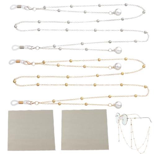 JYNXOR 2 Stück Brillenband,Dünn Brillenkette Damen Brillenschnur mit Perlen Modische Sonnenbrillenbänder Brillen Band zum Umhängen Maskenhalter Stylischer Schutzbrillenhalter mit 2 Brillenputztücher von JYNXOR