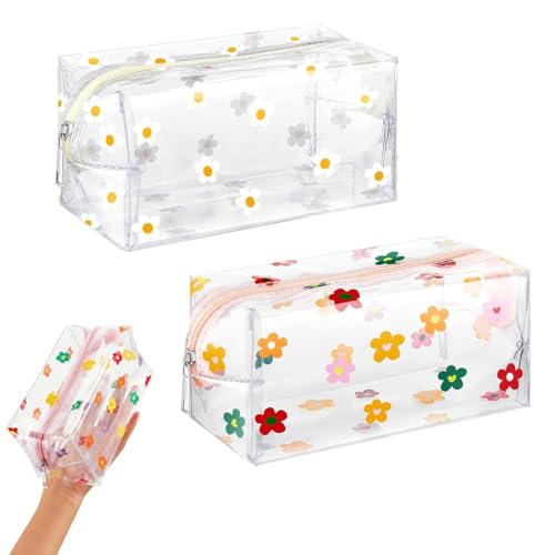 JYNXOR 2 Stück Kulturbeutel, Transparent Wasserdichte Kosmetiktasche PVC Flugzeug Beutel Durchsichtig Make-up Tasche Reise Waschtaschen für Frauen Männer (Blumen, Mehrfarbig) von JYNXOR