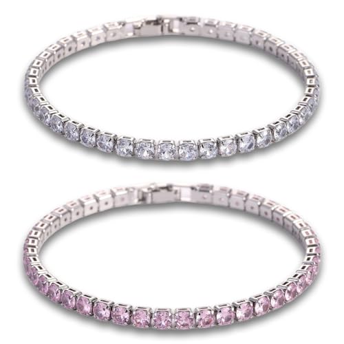 JYNXOR 2 Stück Tennis Armband Damen Silber, Armband Zirkonia, Diamant Armbänder Damen, Geschenk für Ehefrau, Armbänder Damen Strass für Frauen Mädchen Ehefrau Mutter Schmuck Geschenk von JYNXOR