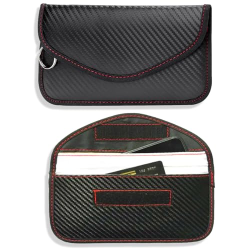 JYNXOR 2Stück Faraday Tasche Handy, Schutz Kohlefaser Leder Faraday Bag RFID Blocker Autoschlüssel Hülle Schlüsseletui Schlüsseltasche Klein Strahlenschutz Tasche mit Haken und Schlüsselring (Schwarz) von JYNXOR