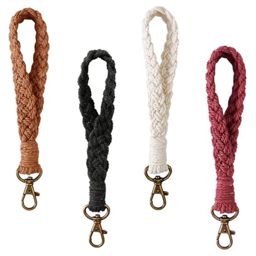 JYNXOR 4 Stück Schlüsselanhänger Set Stoff Schlüsselband Kurz Geflochten Boho Schlüsselbund für Frauen Damen,Schlüsselanhänger Makramee Armband Schlüsselband Frau von JYNXOR