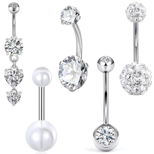 JYNXOR 5 Pcs Chirurgenstahl Bauchnabelpiercing, Belly Button Ring mit Zirkonia, Wasserfestes Lang Belly Piercing Set 14G Edelstahl Belly Button Piercing, Nabel Piercing Schmuck für Frauen JYNXOR 5 Pcs Chirurgenstahl Bauchnabelpiercing, Belly Button Ring mit Zirkonia, Wasserfestes Lang Belly Piercing Set 14G Edelstahl Belly Button Piercing, Nabel Piercing Schmuck für Frauen von JYNXOR