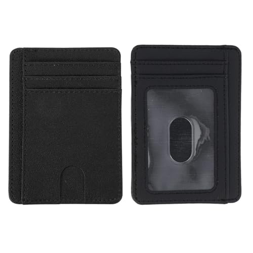 JYNXOR Kartenetui aus Leder Mini Geldbörse Herren mit RFID-Schutz kleines Kartenetui PU Schlank Flache Geldbörse Kunstleder mit Sichtfenster und Kartenfach Scheckkartenetui für Herren Damen (Schwarz) von JYNXOR