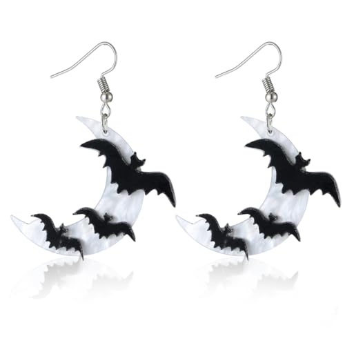 JYNXOR Ohrhänger Lang, Generic Fledermaus Ohrringe, Damen Lang Hängende Ohrhänger Halloween Vampir Kostüm Zubehör Modern Gotisch Schmuck, Acryl, Schwarz-(B) von JYNXOR