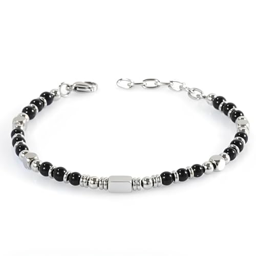 JYNXOR Perlenarmband Damen Armband Herren Silber Edelstahl Armbänder Edelstein Obsidian Armband Damen Schmuck Natürliches Steine Armbänder für Frauen Geburtstag Jubiläum Abschluss Valentinstag von JYNXOR