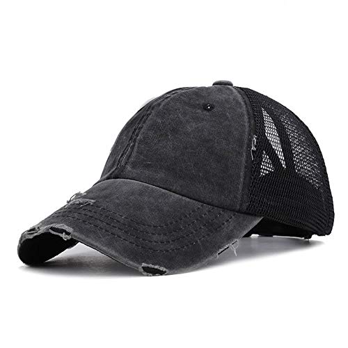 JYOHEY Baseball Cap Damen Vintage Cap im Washed Used Look Baseballkappe Pferdeschwanz Cap UV Sonnenhut Einstellbar Baumwollkappe (Trucker Mesh-Schwarz) von JYOHEY